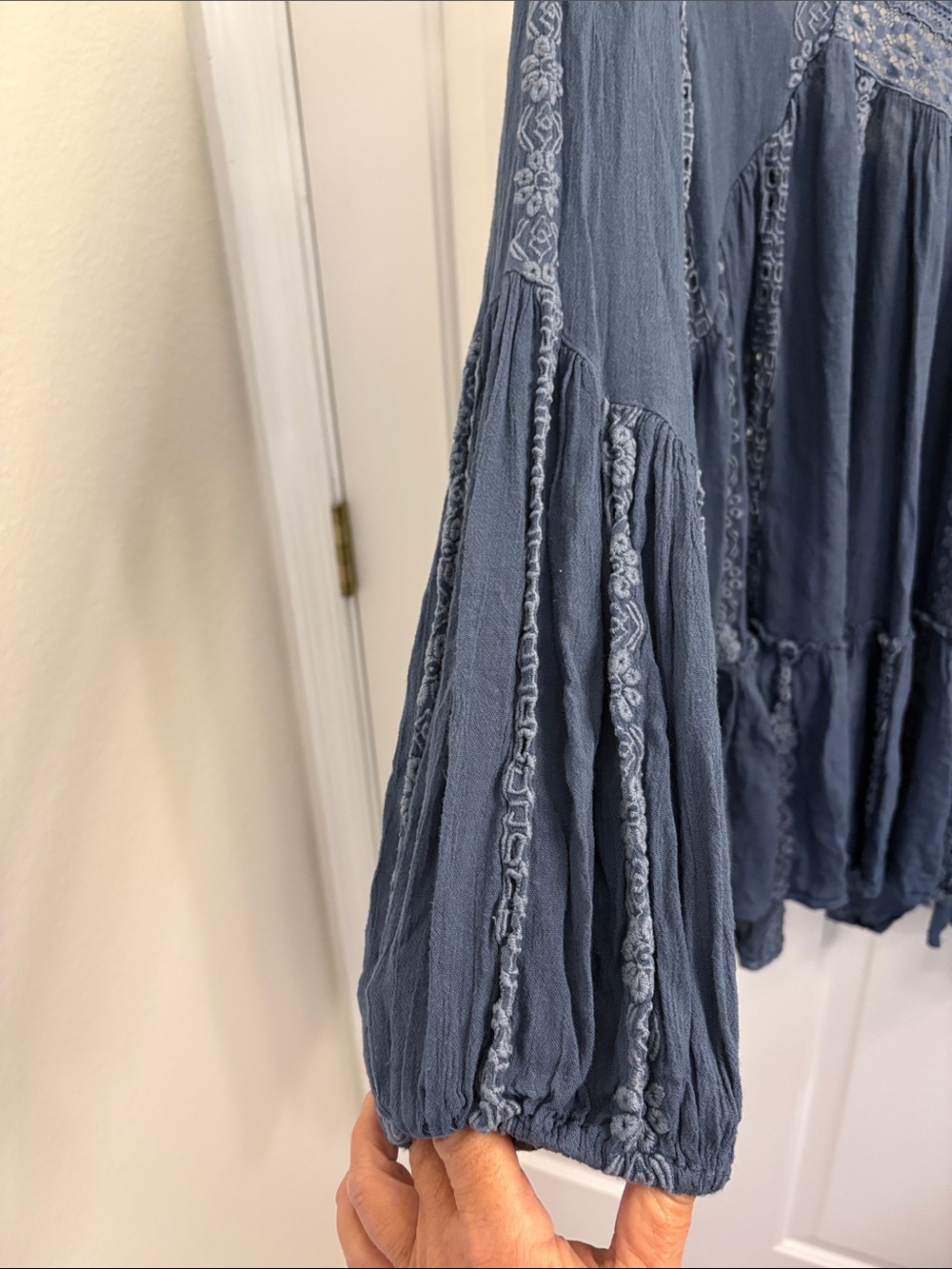 Boho Lace Inset Tunic Dress in Dusty Blue - Picture 4 of 4